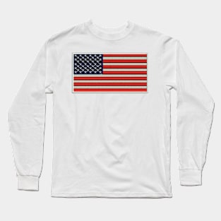 Embroidery American Flag Sticker Long Sleeve T-Shirt